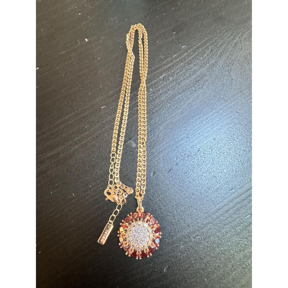 585 14K RG Stamped Cognac Spinel Zircon Sunflower Pendant 19” Necklace Chain